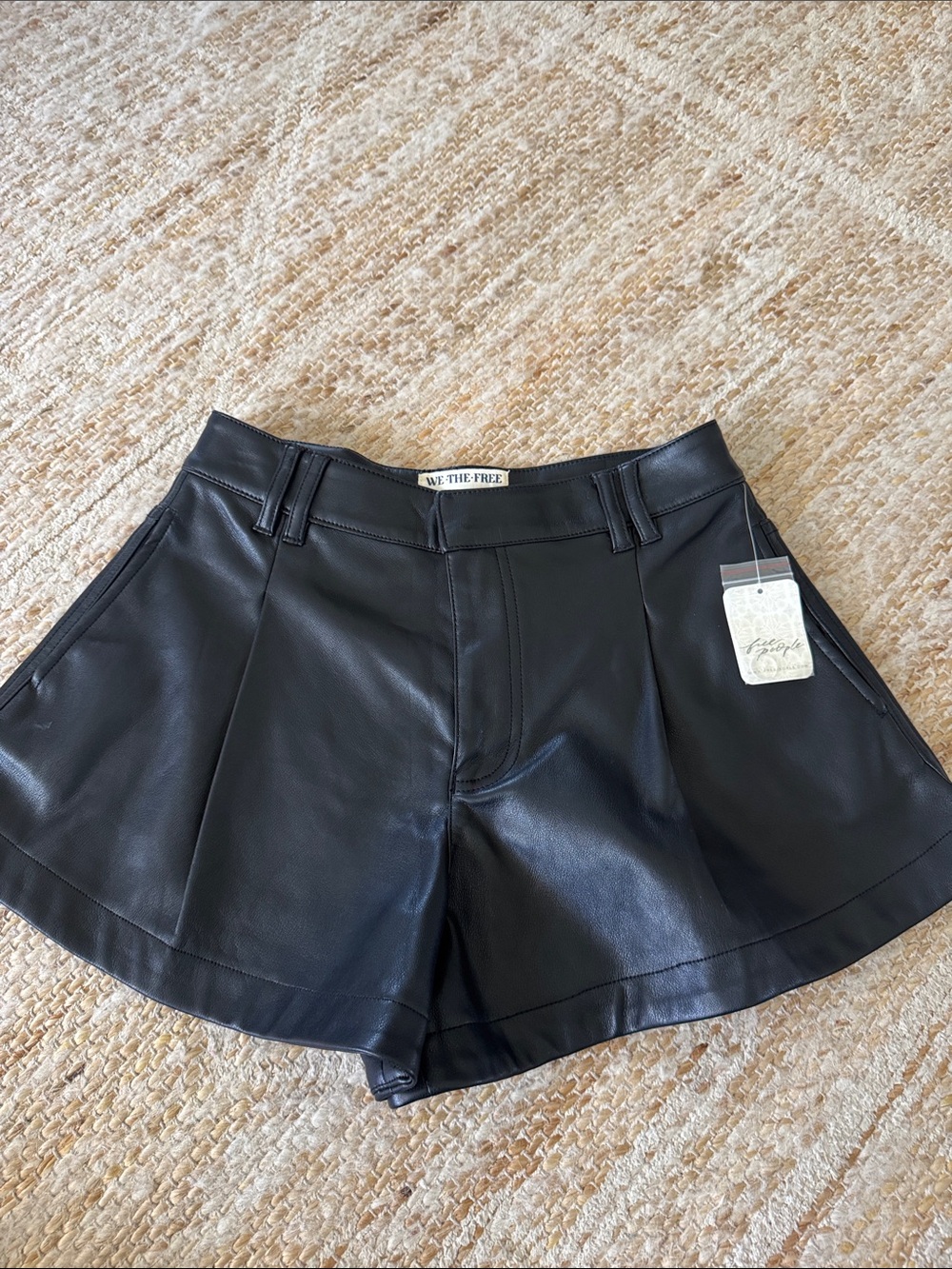 We The Free Black Faux Leather High-Rise Shorts